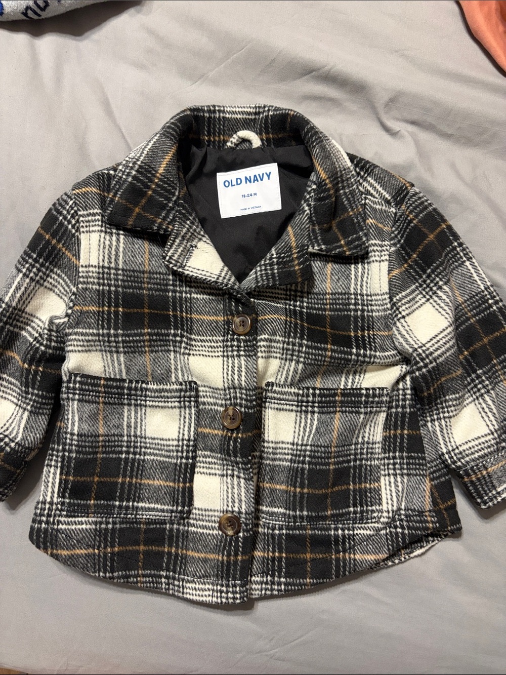 Old Navy Black, Cream & Brown Plaid Kids Button-Front Jacket